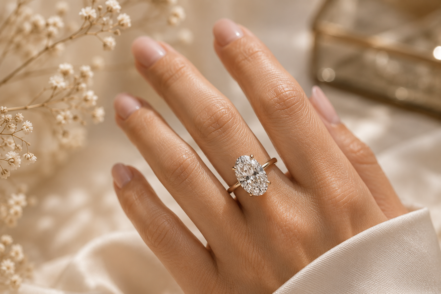 oval lab grown diamond in solitaire style in 14k gold