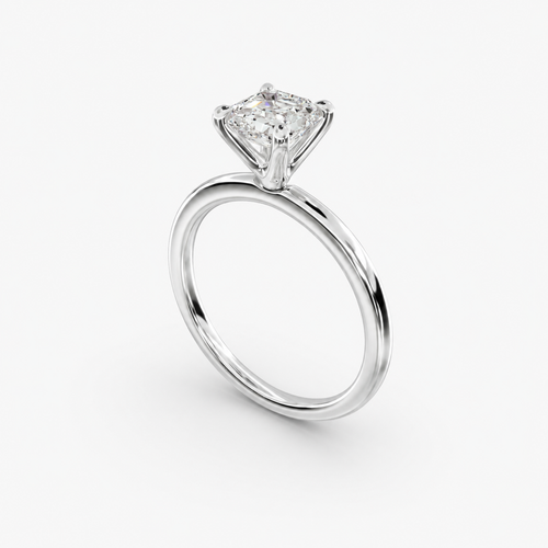 Asscher cut lab grown diamond solitaire engagement ring angle view in 14K white gold angle view
