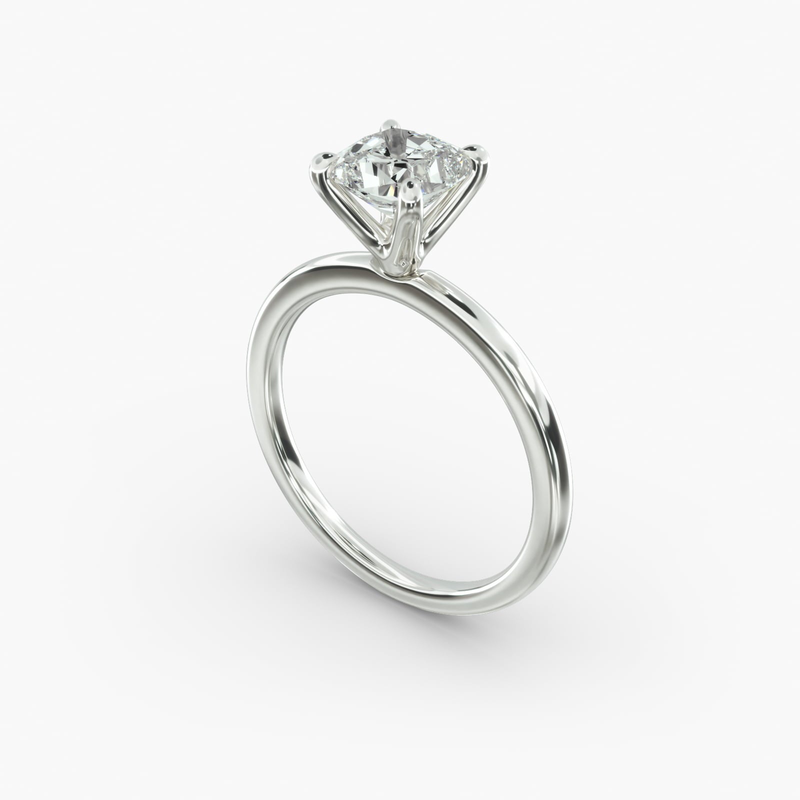 Cushion cut lab grown diamond solitaire engagement ring in 14K white gold angle view
