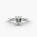 Emerald cut lab grown diamond solitaire engagement ring in 14K white gold.