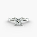 Minimalist princess cut lab grown diamond solitaire ring in 14K white gold.