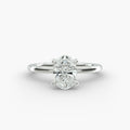 Oval cut lab grown diamond solitaire engagement ring in 14K white gold.