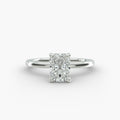Radiant cut lab grown diamond solitaire engagement ring in 14K white gold.